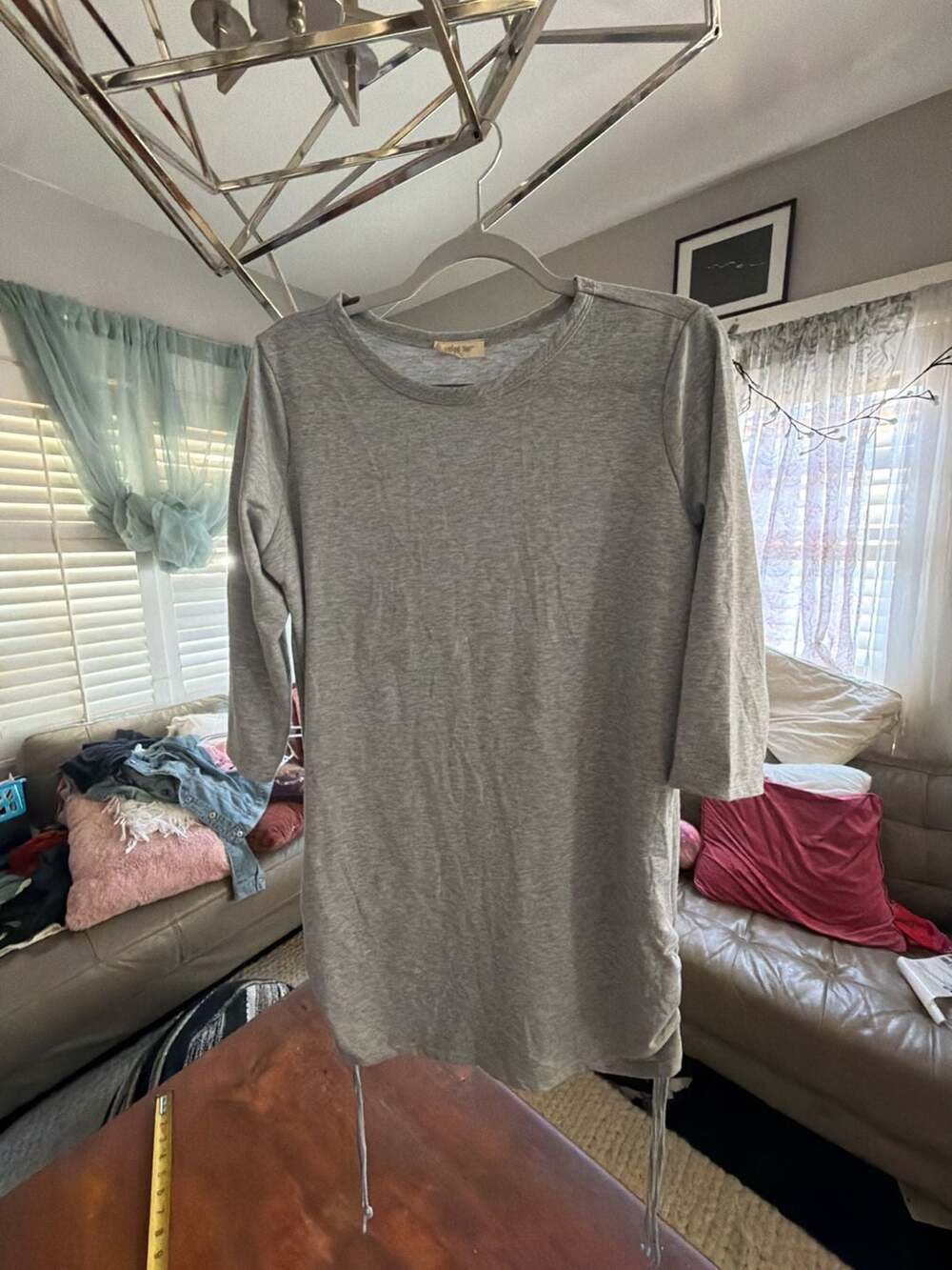 Urban Rose Grey Heathered 3/4 Sleeve Side-Ruched Jersey T-Shirt Dress Size L